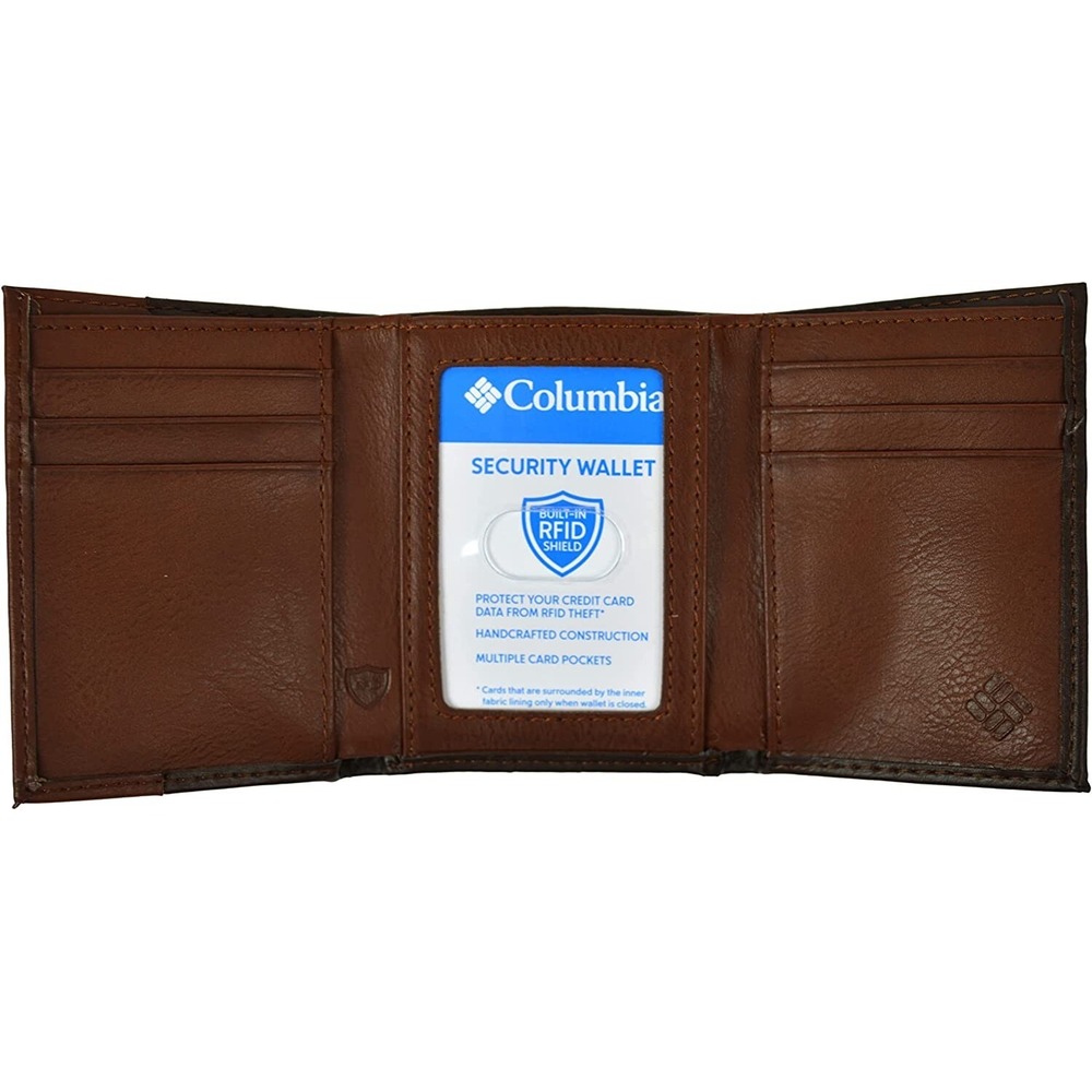 COLUMBIA Men's Brown Genuine Coated Leather TRI-FOLD Wallet RFID Protection New